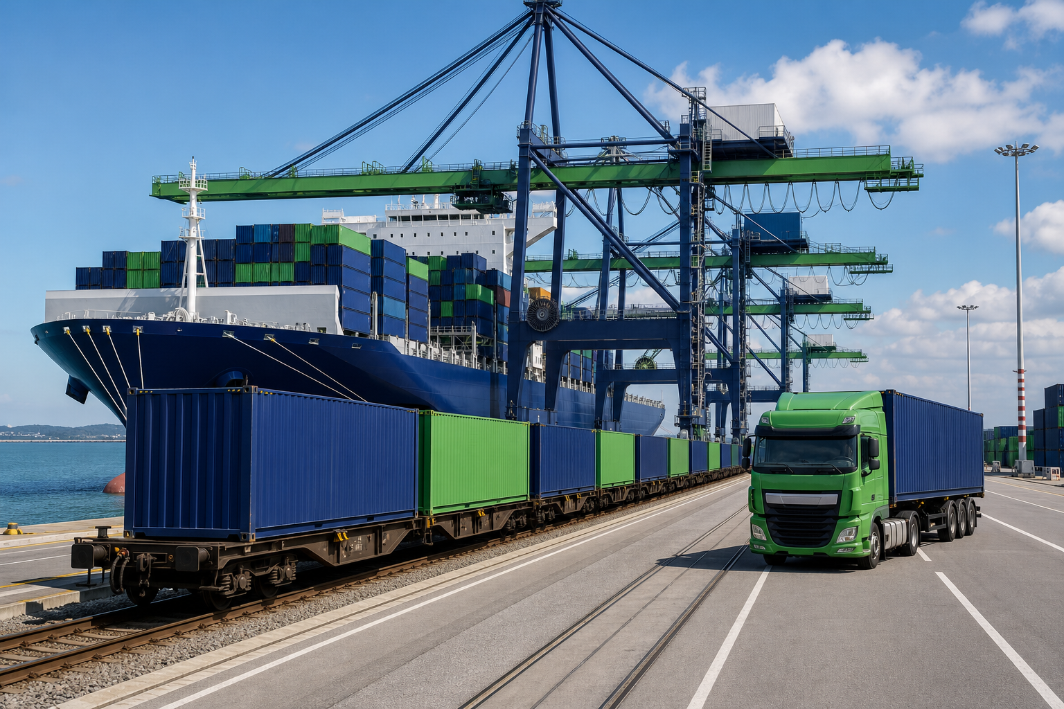 Intermodalny terminal kontenerowy łączący transport morski, kolejowy i drogowy